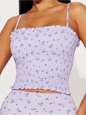 Lavender Smocked Floral Cami with Adjustable Straps (Skirt included)
